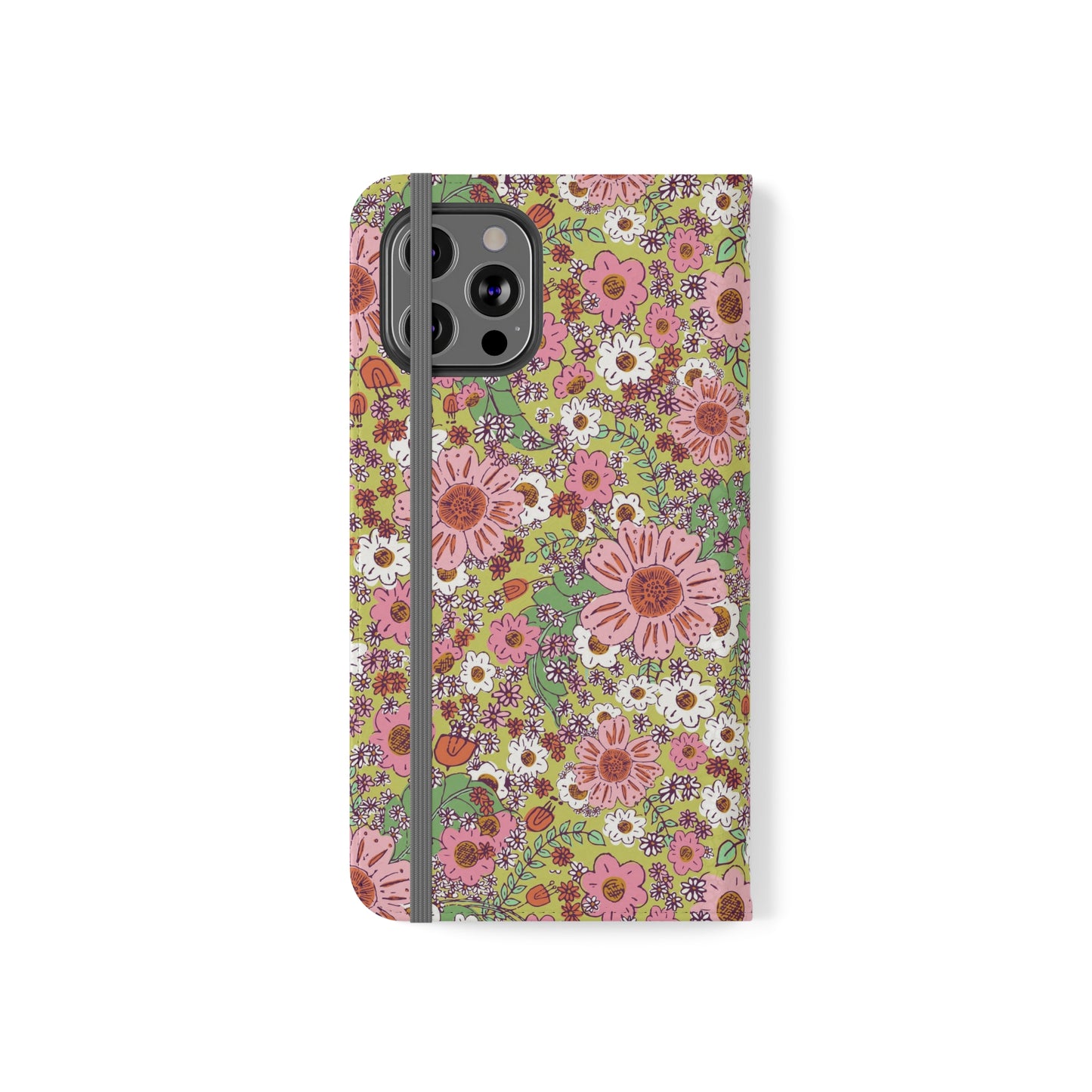 Cheerful Watercolor Flowers on Bright Green Flip Cases for iPhone