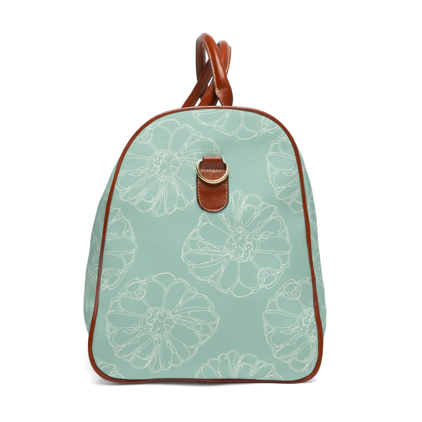 Cream Flower Outline on Aqua Waterproof Travel Bag