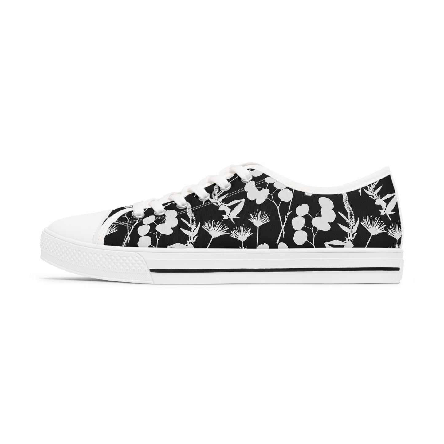 Black and White Floral Women's Low Top Sneakers