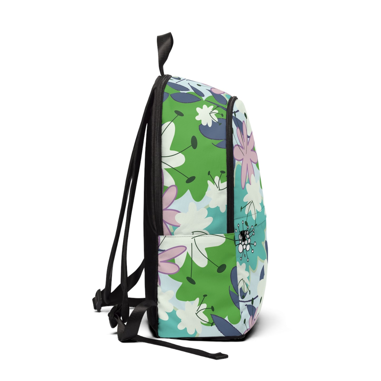 Mid Mod Floral in Blue and Green Fabric Backpack