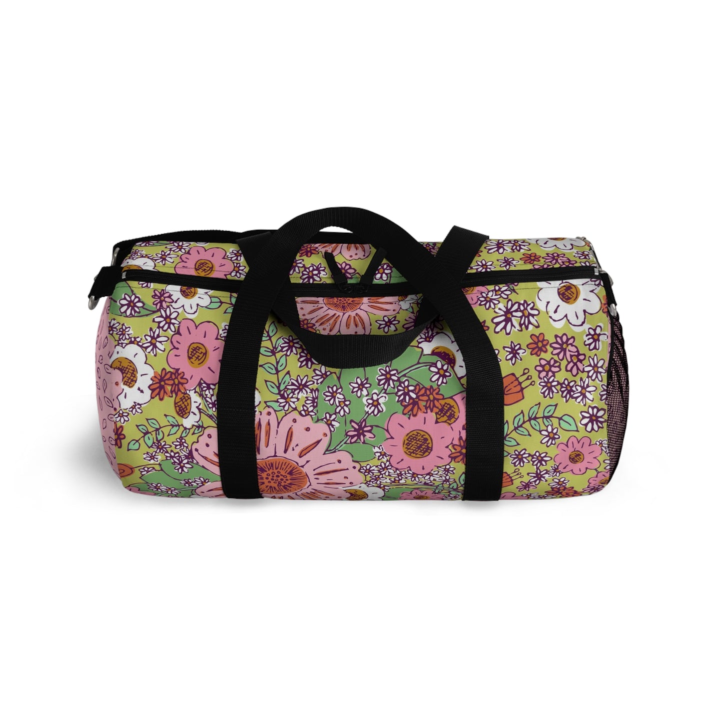 Cheerful Watercolor Flower on Bright Green Duffel Bag