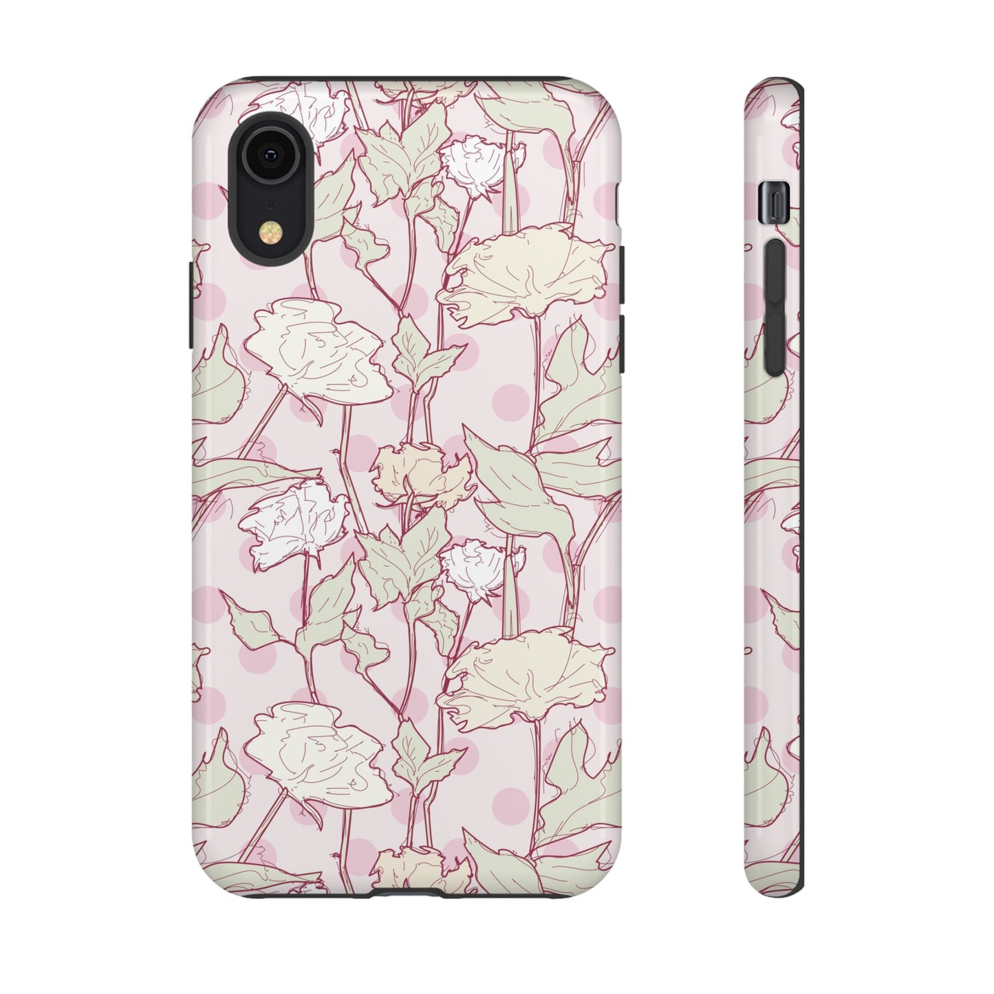 Roses and Dots in Pink Tough Cases for iPhone