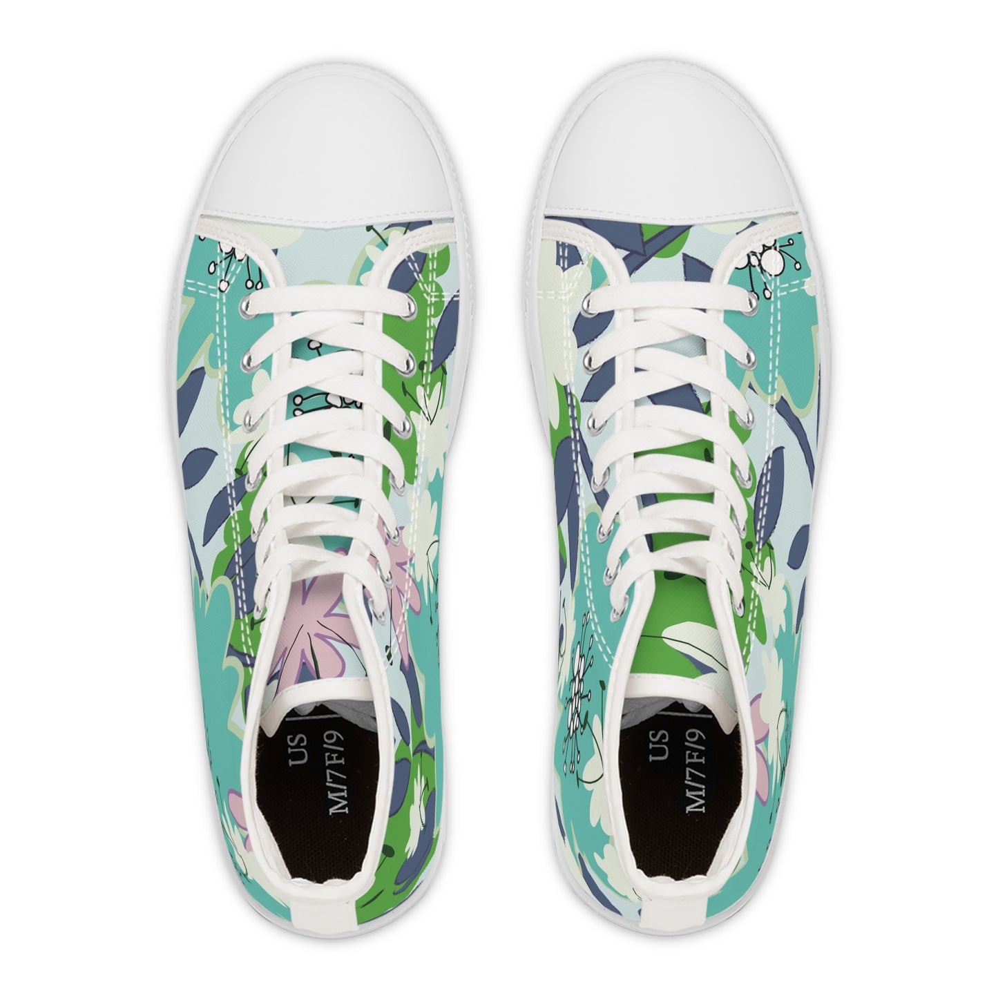 Mid Mod Floral in Blue and Green Women's High Top Sneakers