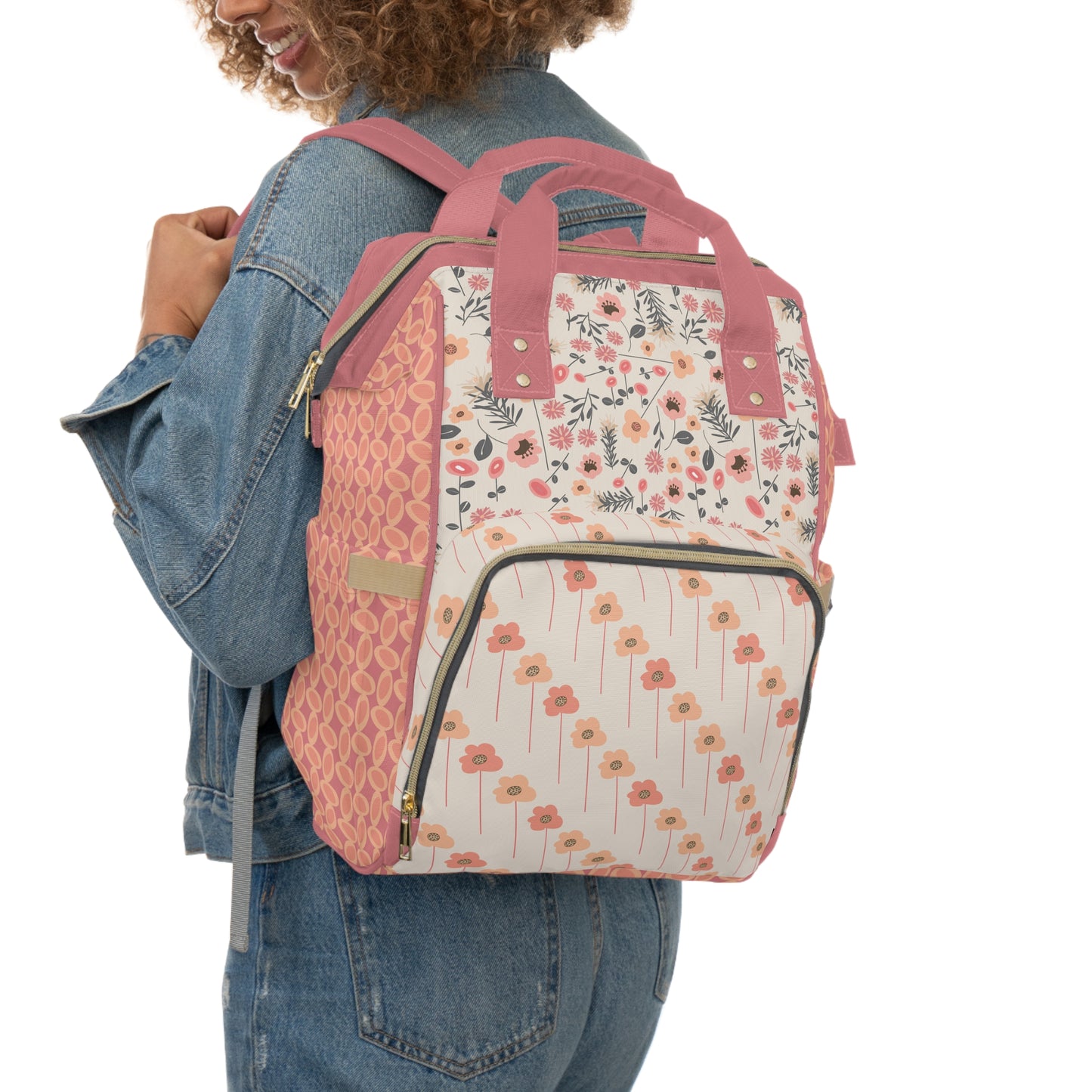 Peach and Cream Wildflowers Multifunctional Diaper Backpack