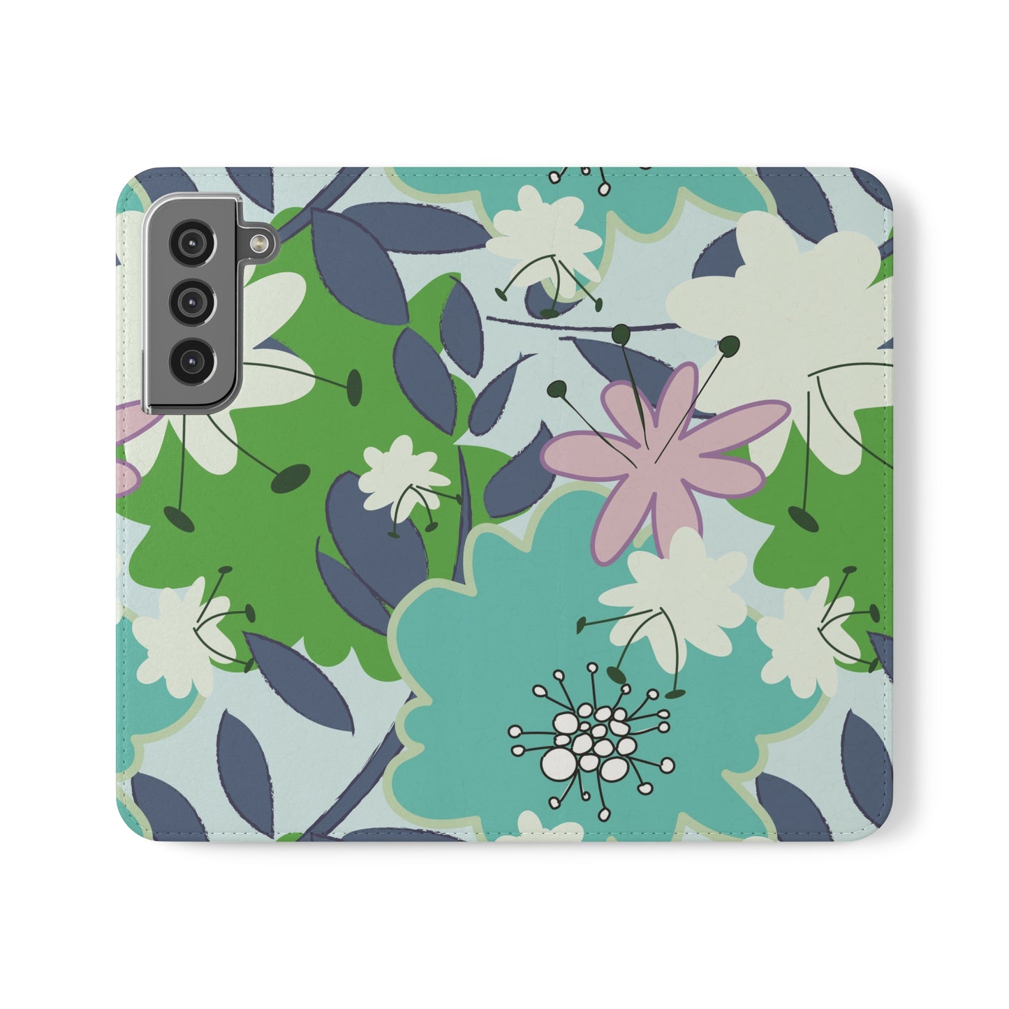 Mid Mod Floral in Blue and Green Flip Cases for Samsung