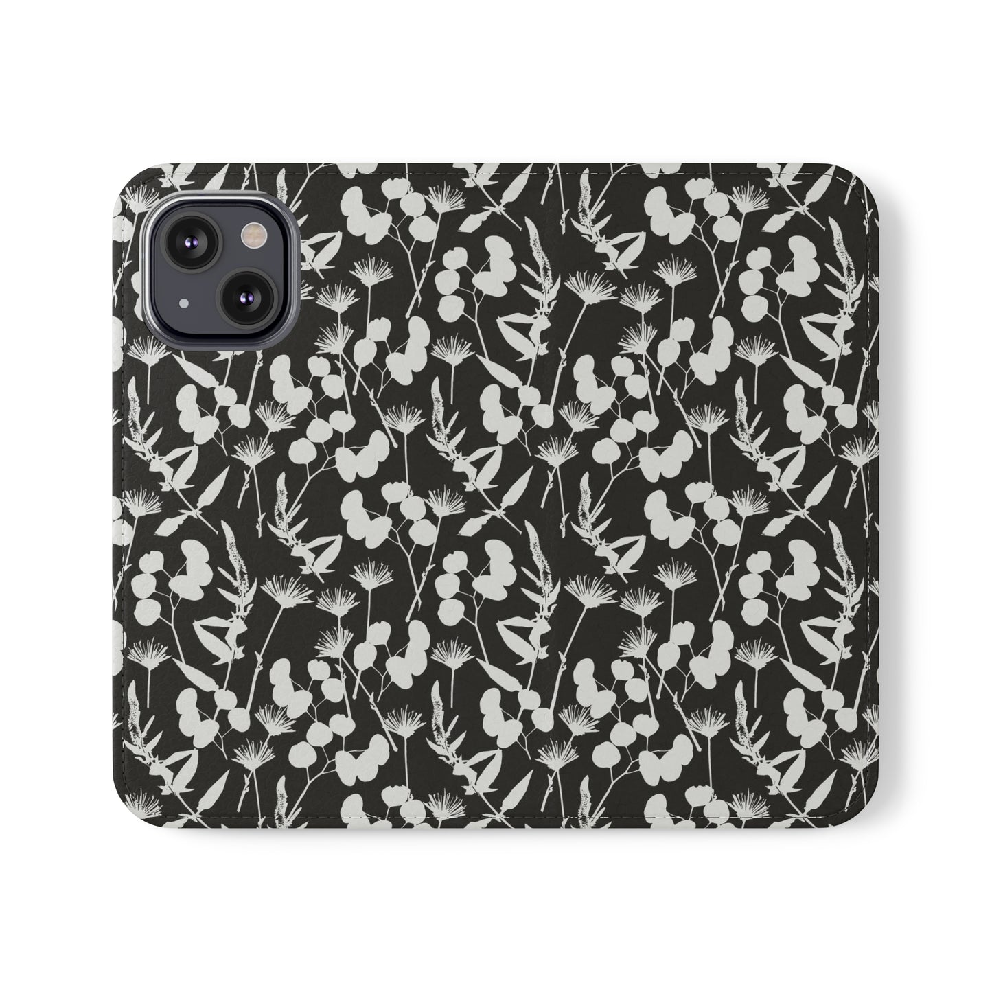 Black and White Floral Flip Cases for iPhone