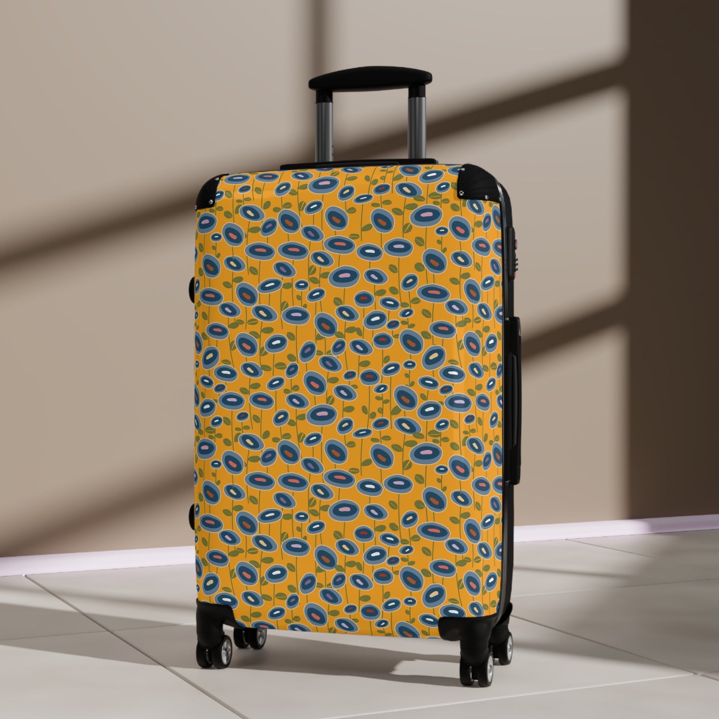 Blue Wildflowers on Yellow Suitcase