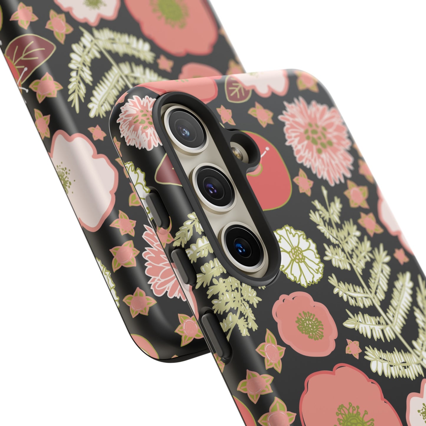 Coral Flowers on Black Tough Cases for Samsung