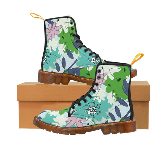 Mid Mod flowers in blue and green Women's Canvas Boots