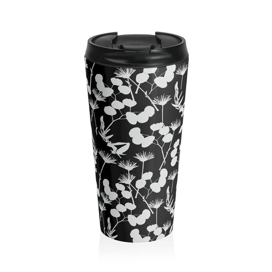 Black and White Floral Stainless Steel Travel Mug