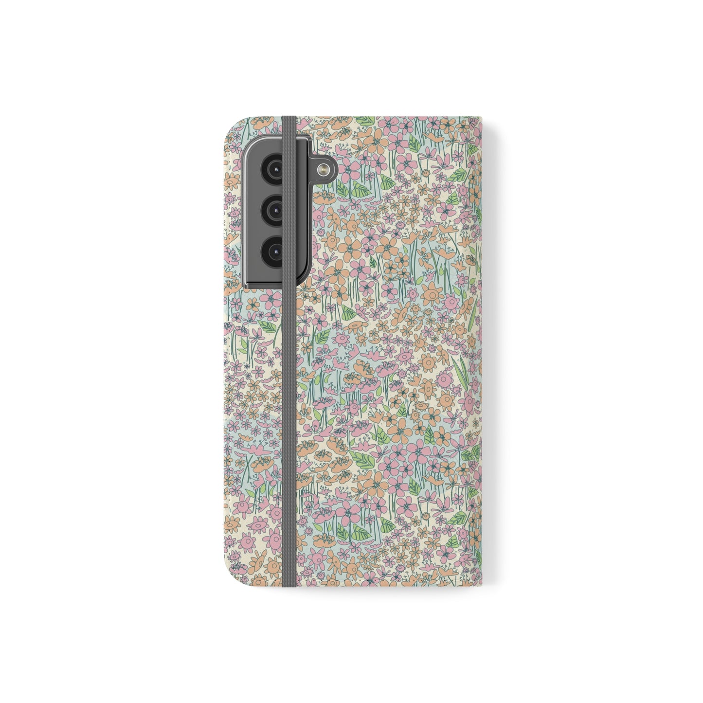 Orange and Pink Flowers on Blue Dot Flip Cases for Samsung