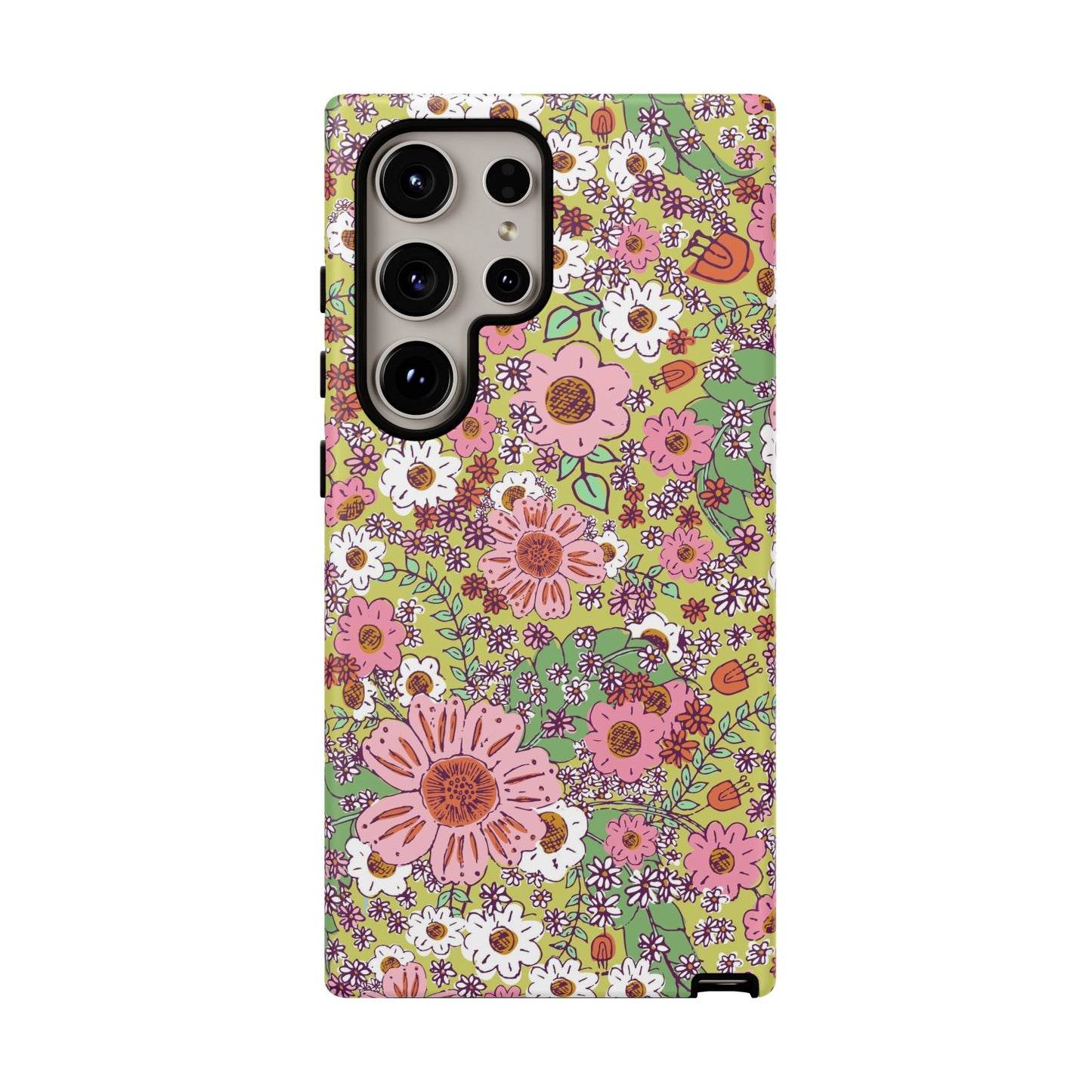 Cheerful Watercolor Flowers on Bright Green Tough Cases for Google Pixel