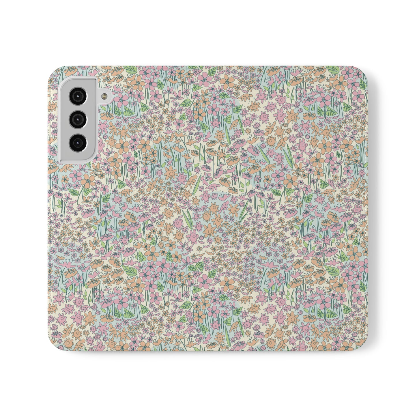 Orange and Pink Flowers on Blue Dot Flip Cases for Samsung