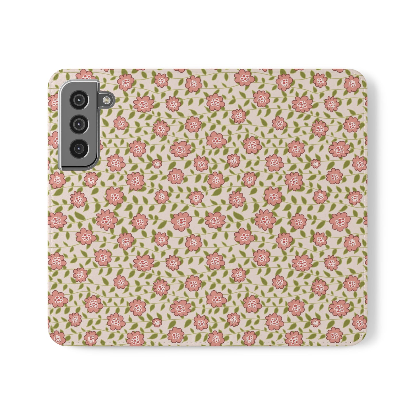 Coral Flowers on Cream Flip Cases for Samsung