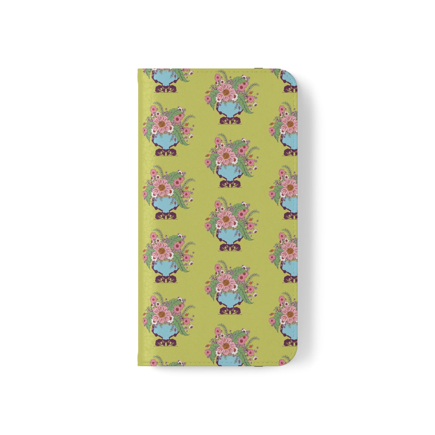 Cheerful Watercolor Flowers in Vase on Bright Green Flip Cases for Samsung