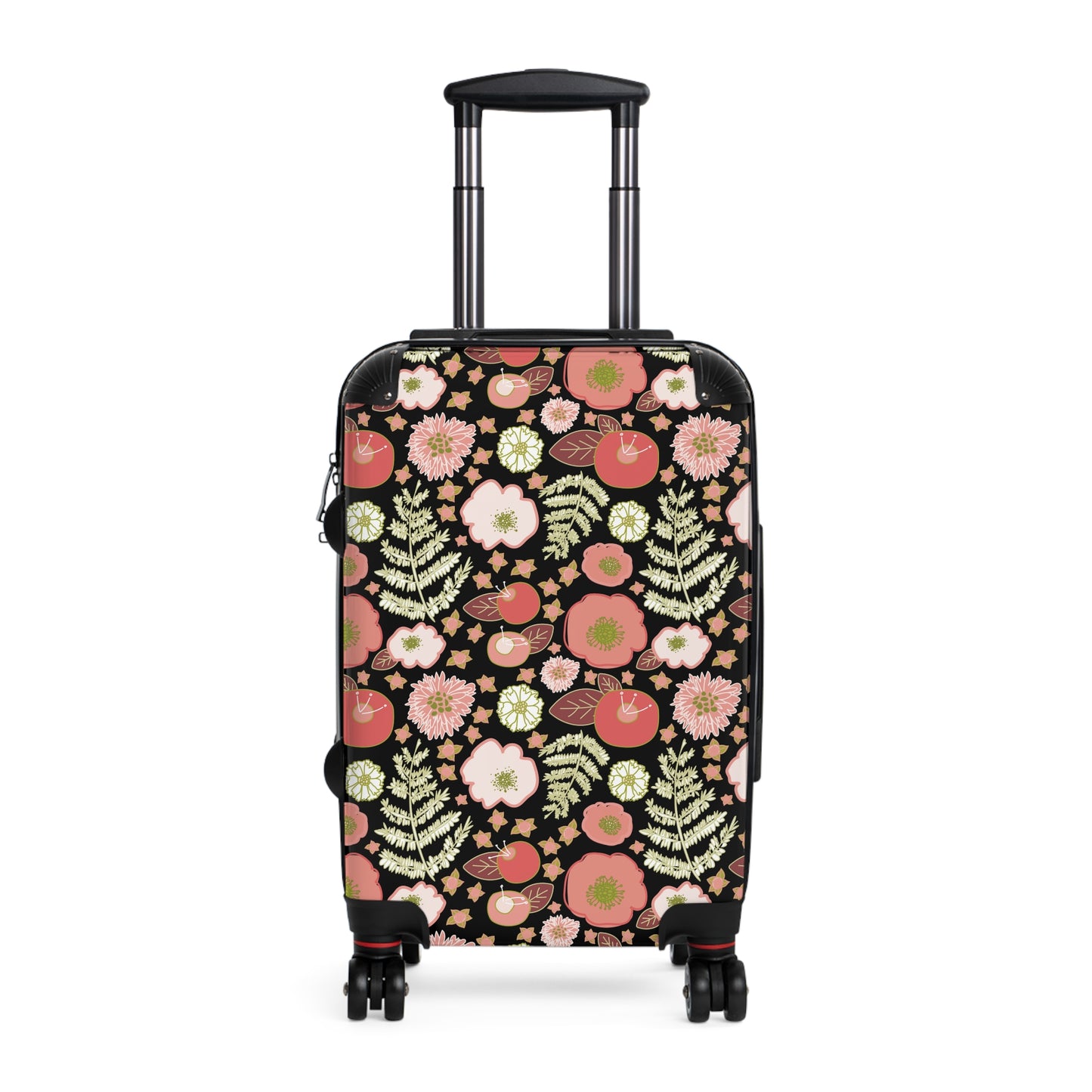 Coral Flowers on Black Suitcase