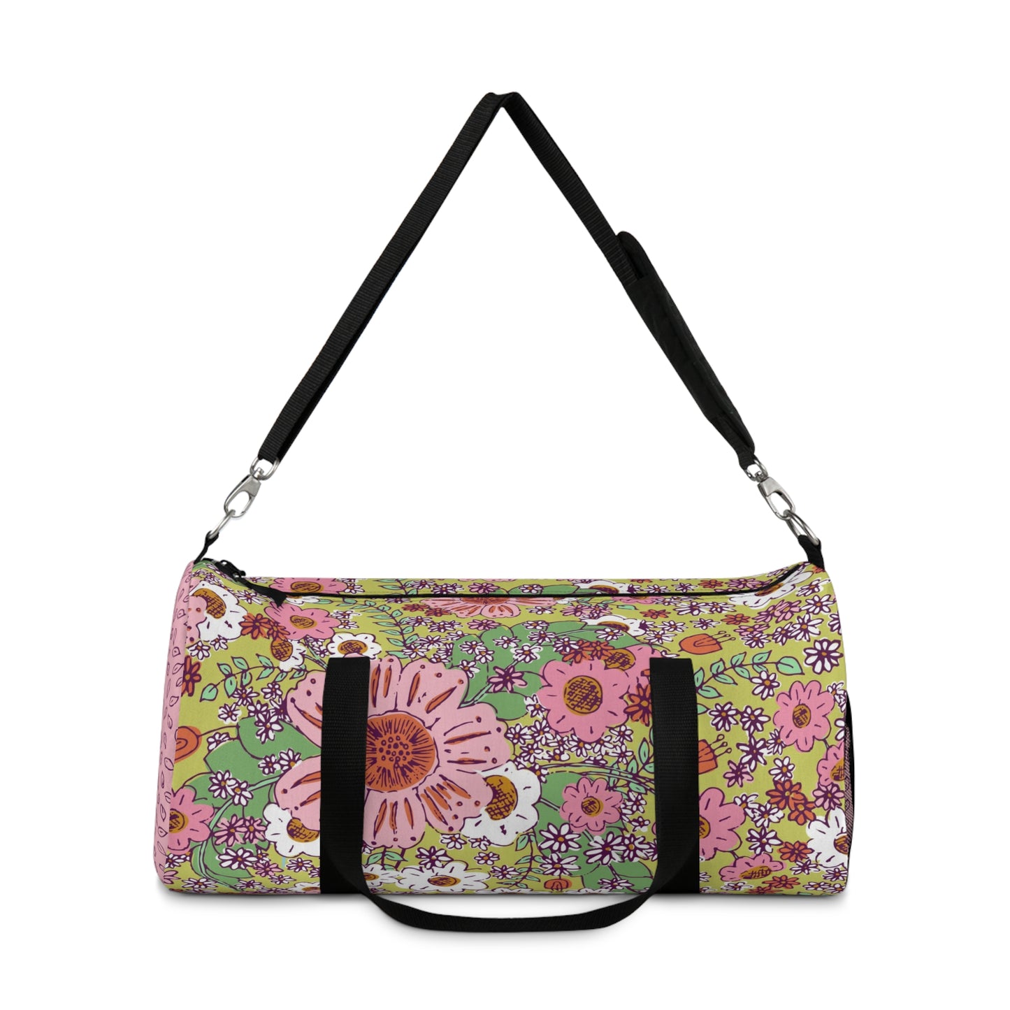 Cheerful Watercolor Flower on Bright Green Duffel Bag