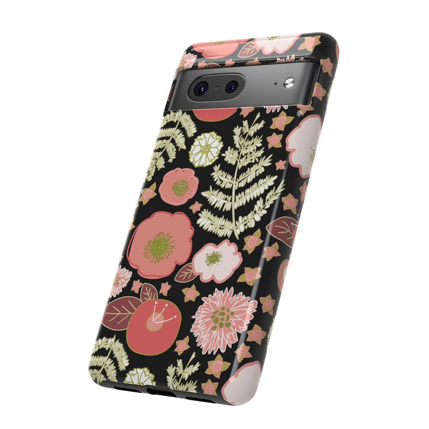 Coral Flowers on Black Tough Cases for Google Pixel