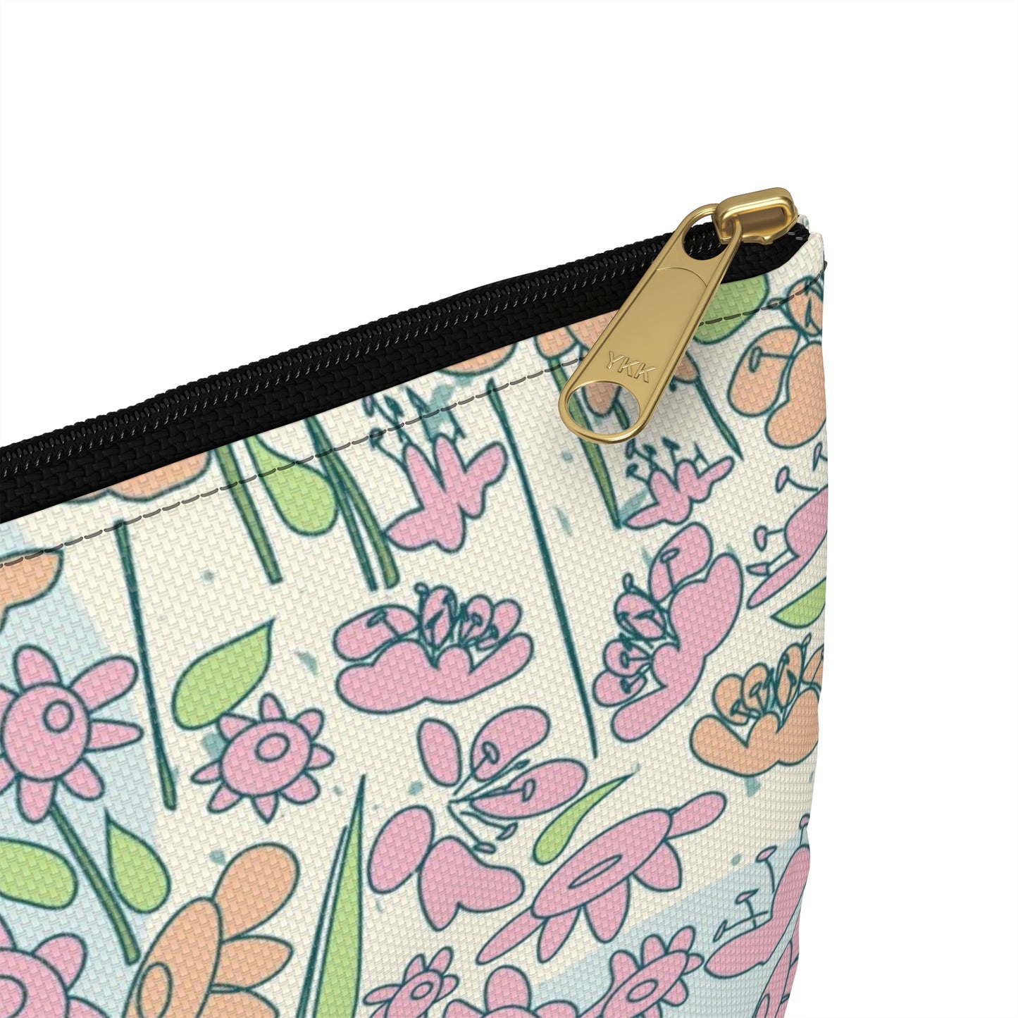 Orange and Pink Flowers on Blue Dot Accessory Pouch