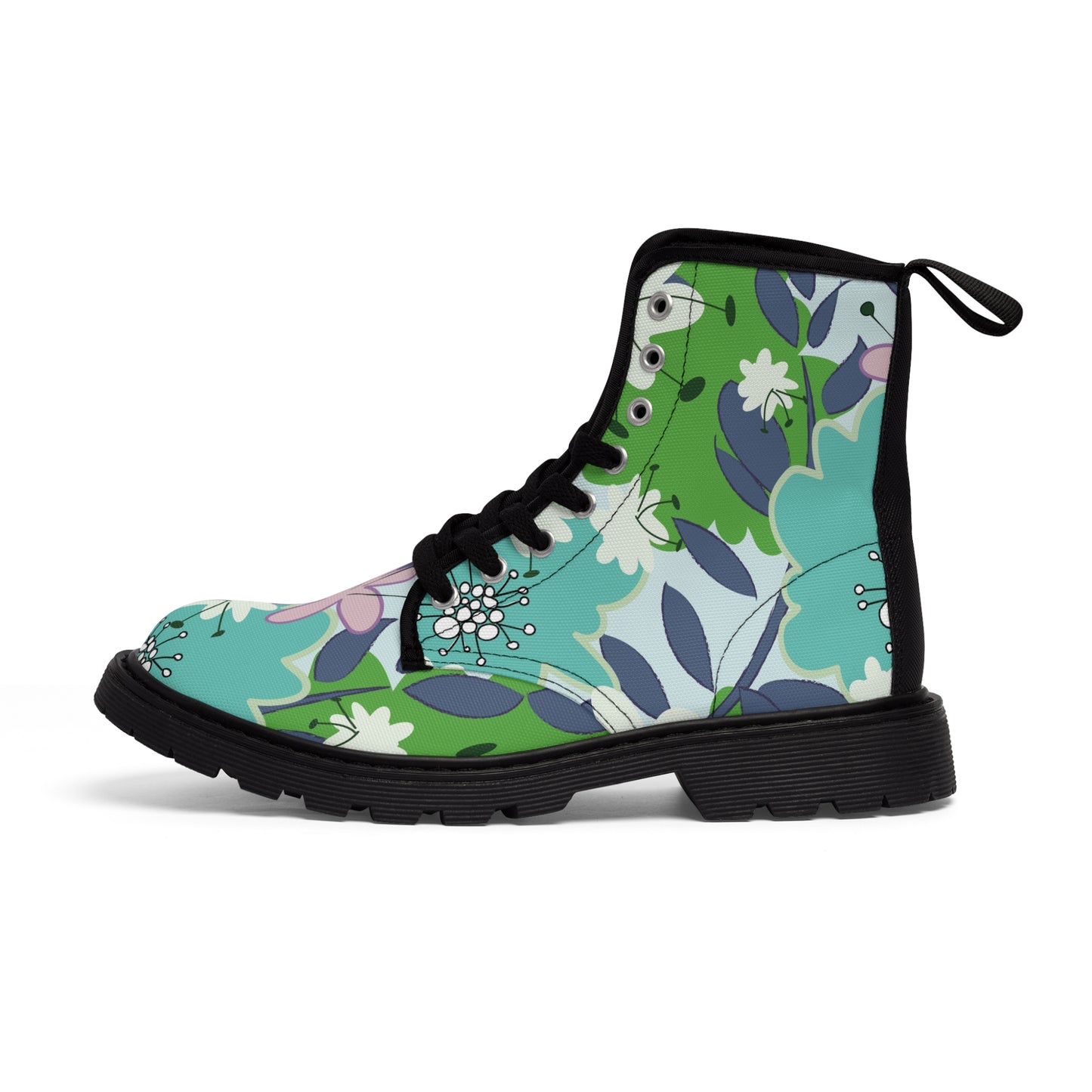 Mid Mod flowers in blue and green Women's Canvas Boots