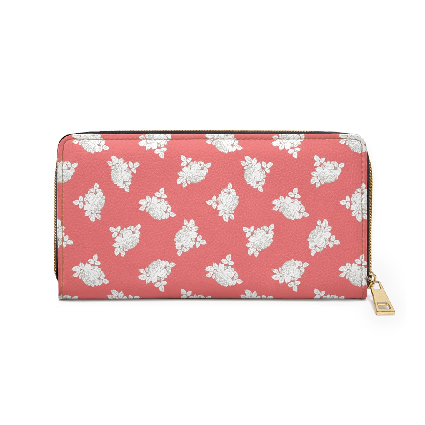 Cream Roses on Coral Zipper Wallet