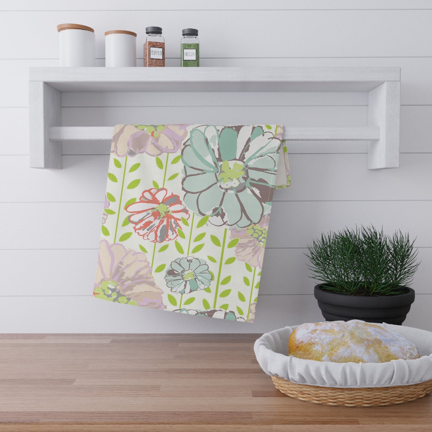 Soft Watercolor Floral Kitchen Towel