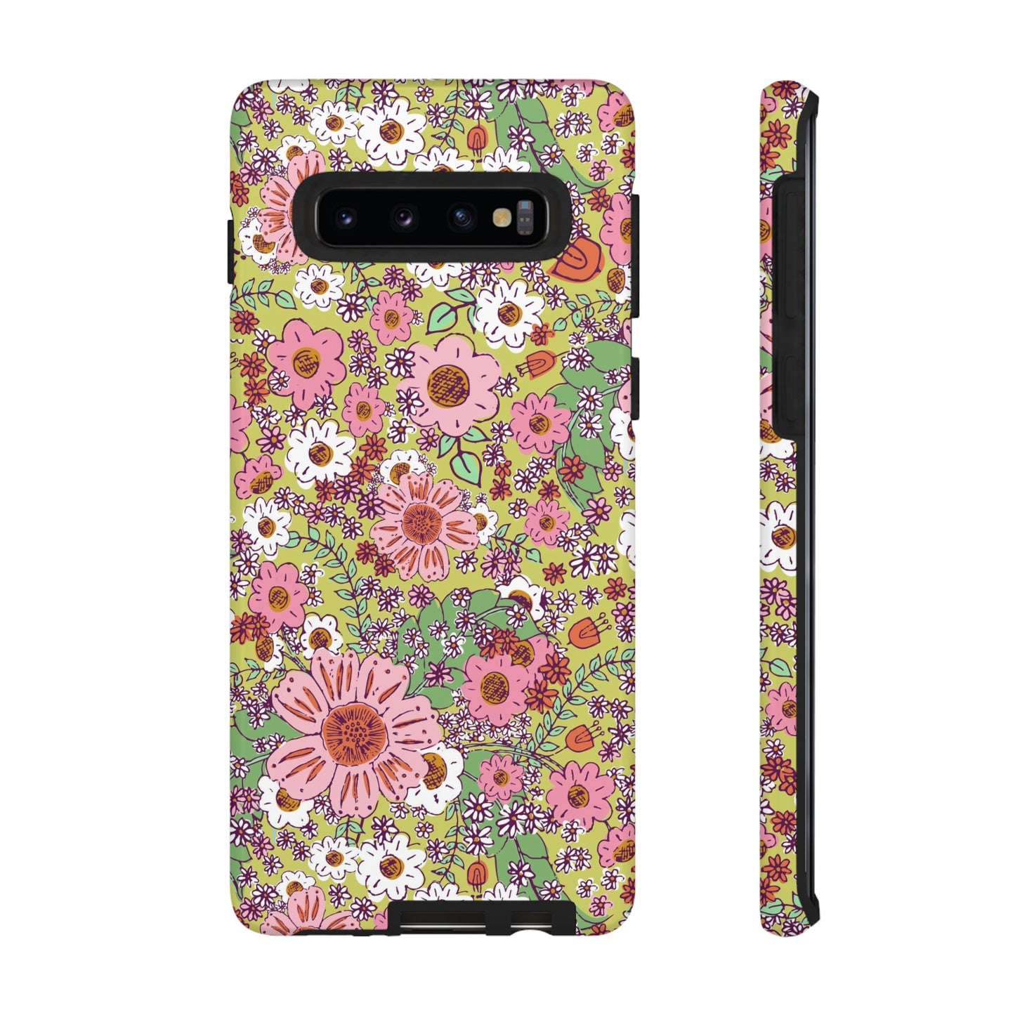 Cheerful Watercolor Flowers on Bright Green Tough Cases for Google Pixel