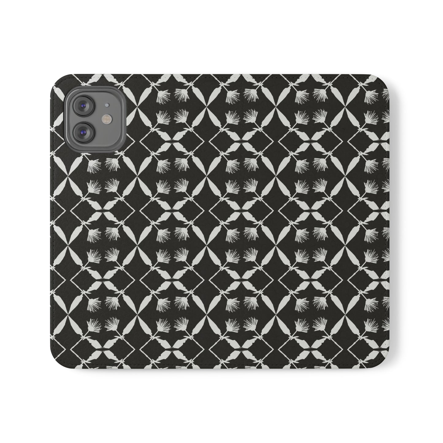 Black and White Floral Flip Cases for iPhone