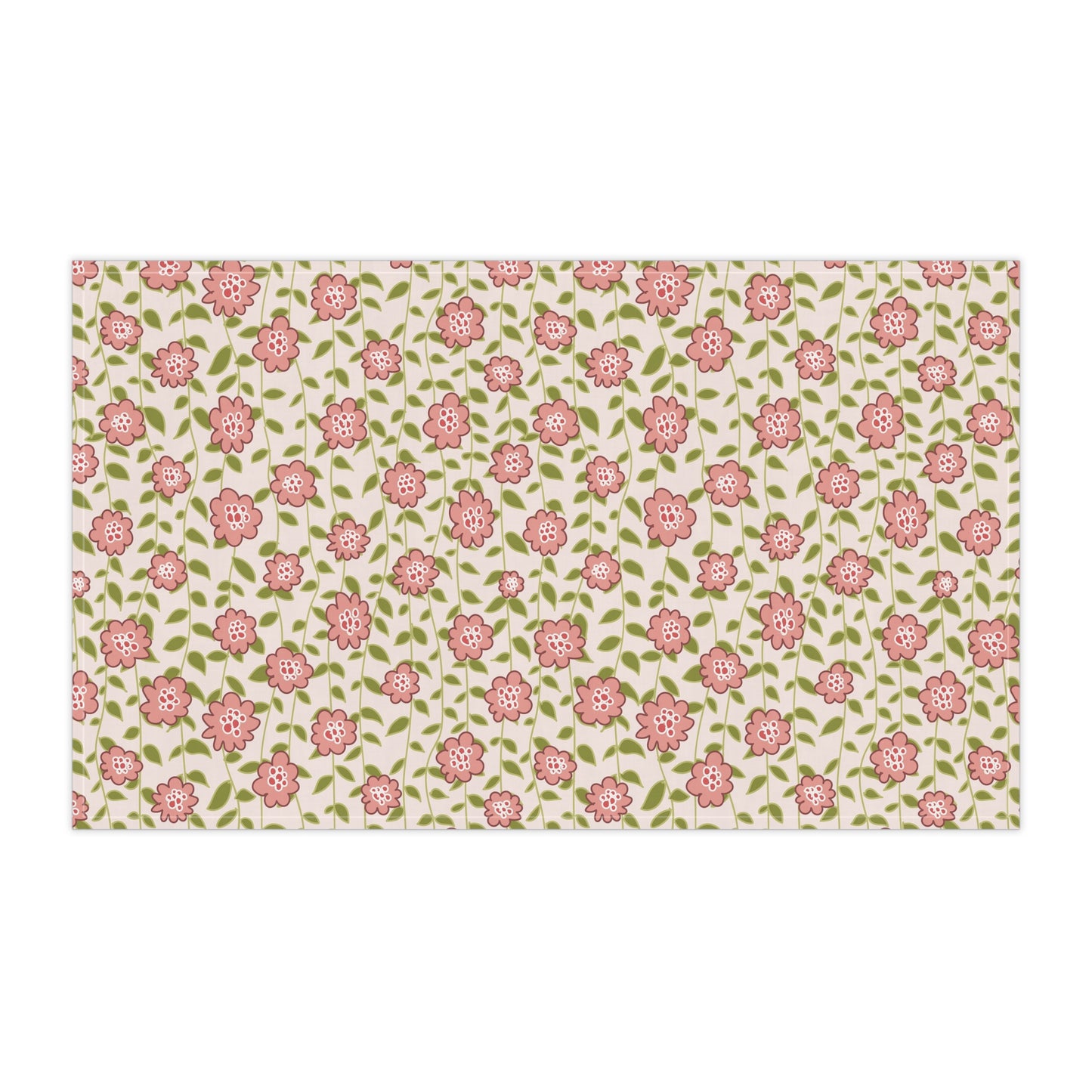 Coral Flowers on Cream Kitchen Towel