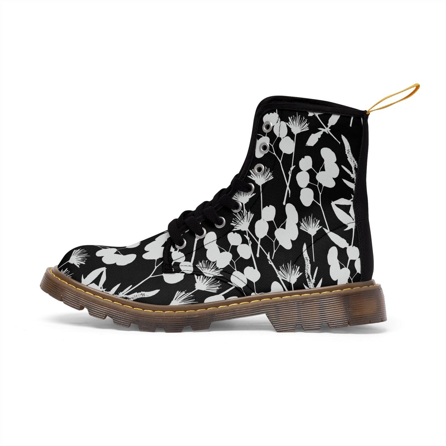 Black and White Floral Women's Canvas Boots