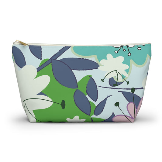 Mid Mod Floral Blue and Green Accessory Pouch w T-bottom