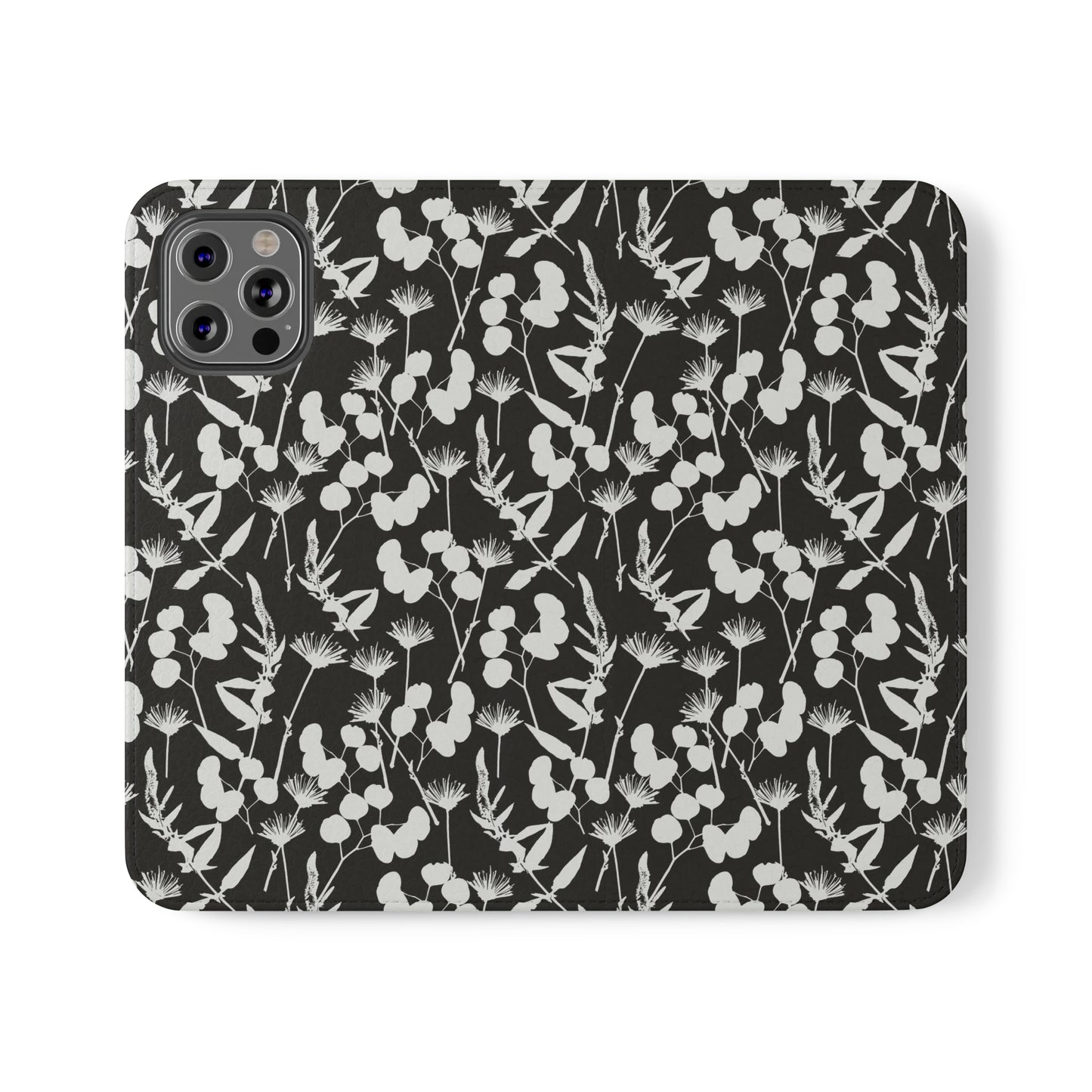 Black and White Floral Flip Cases for iPhone