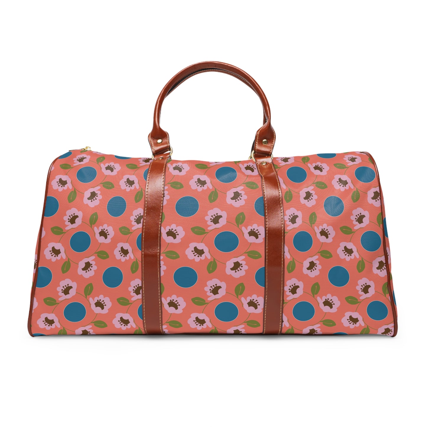 Wildflowers with Dots in Coral and Blue Waterproof Travel Bag