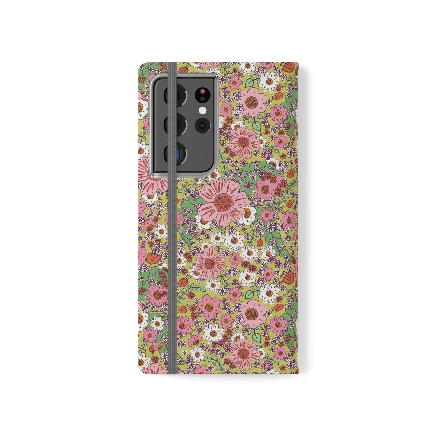 Cheerful Watercolor Flowers on Bright Green Flip Cases for Samsung