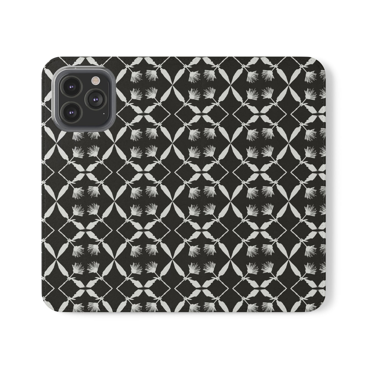 Black and White Floral Flip Cases for iPhone