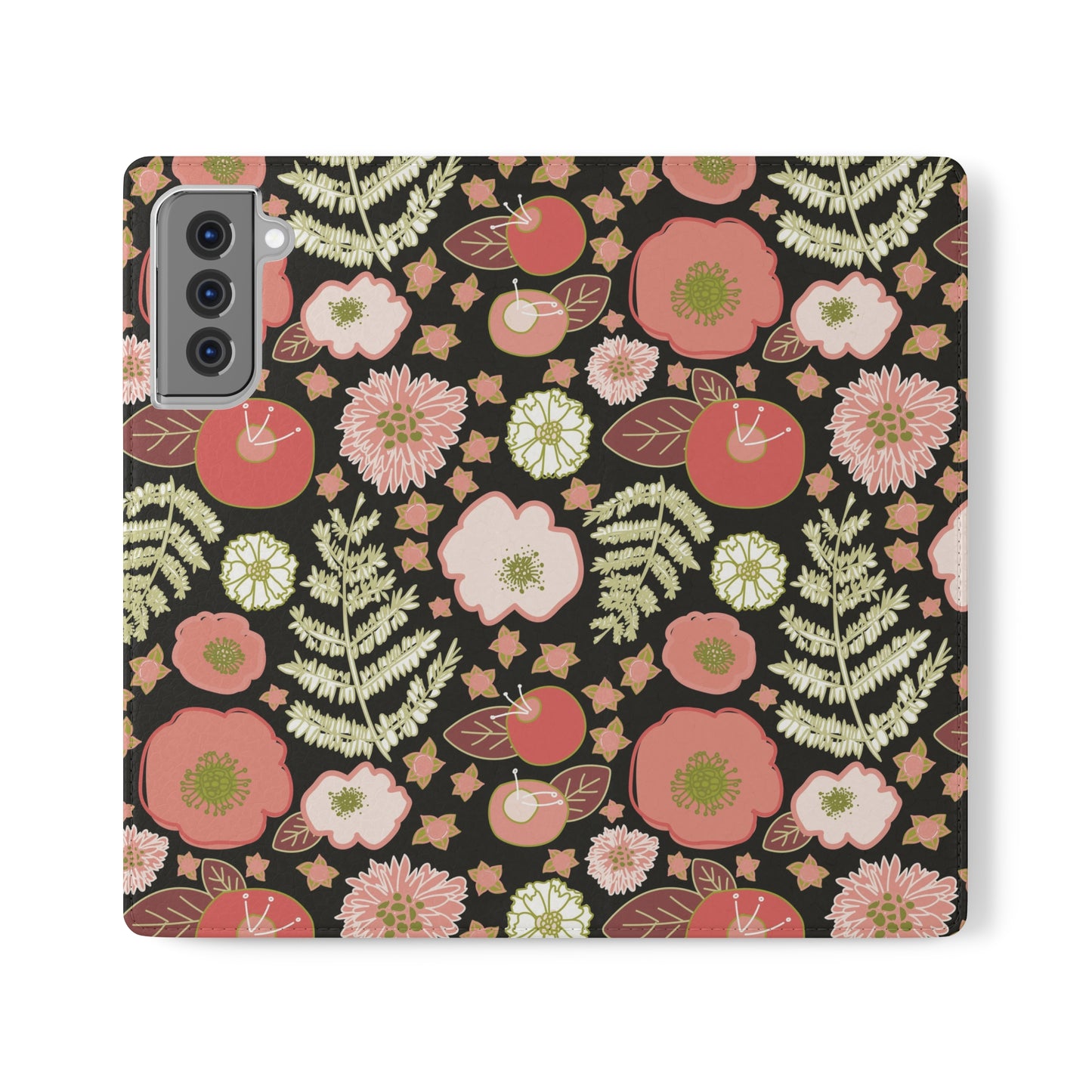 Coral Flowers on Black Flip Cases for Samsung