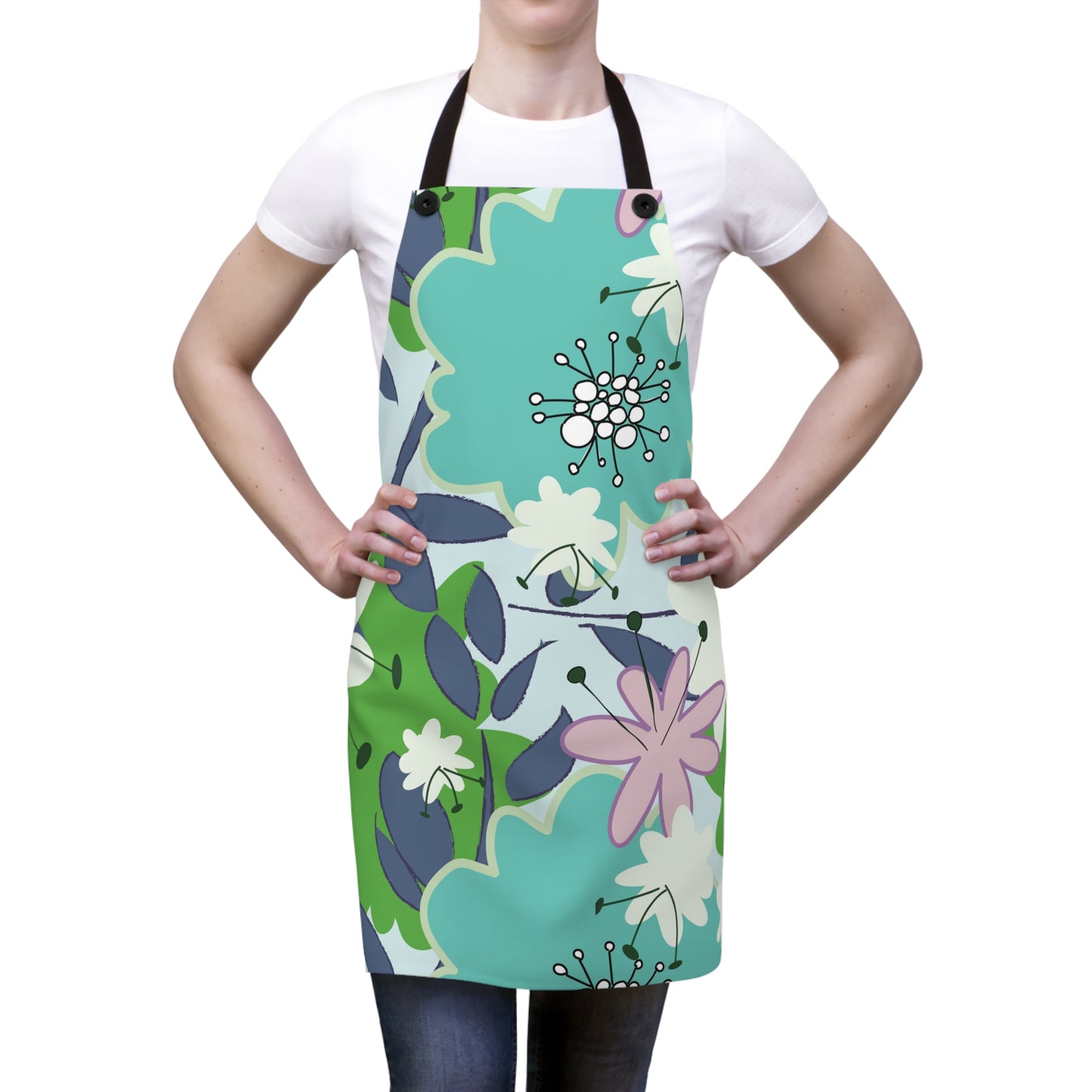 Mid Mod Floral in Blue and Green Apron