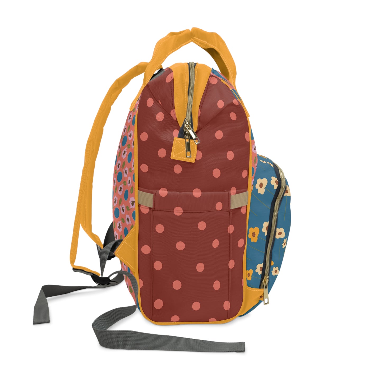 Wildflowers with Dots in Coral and Blue Multifunctional Diaper Backpack