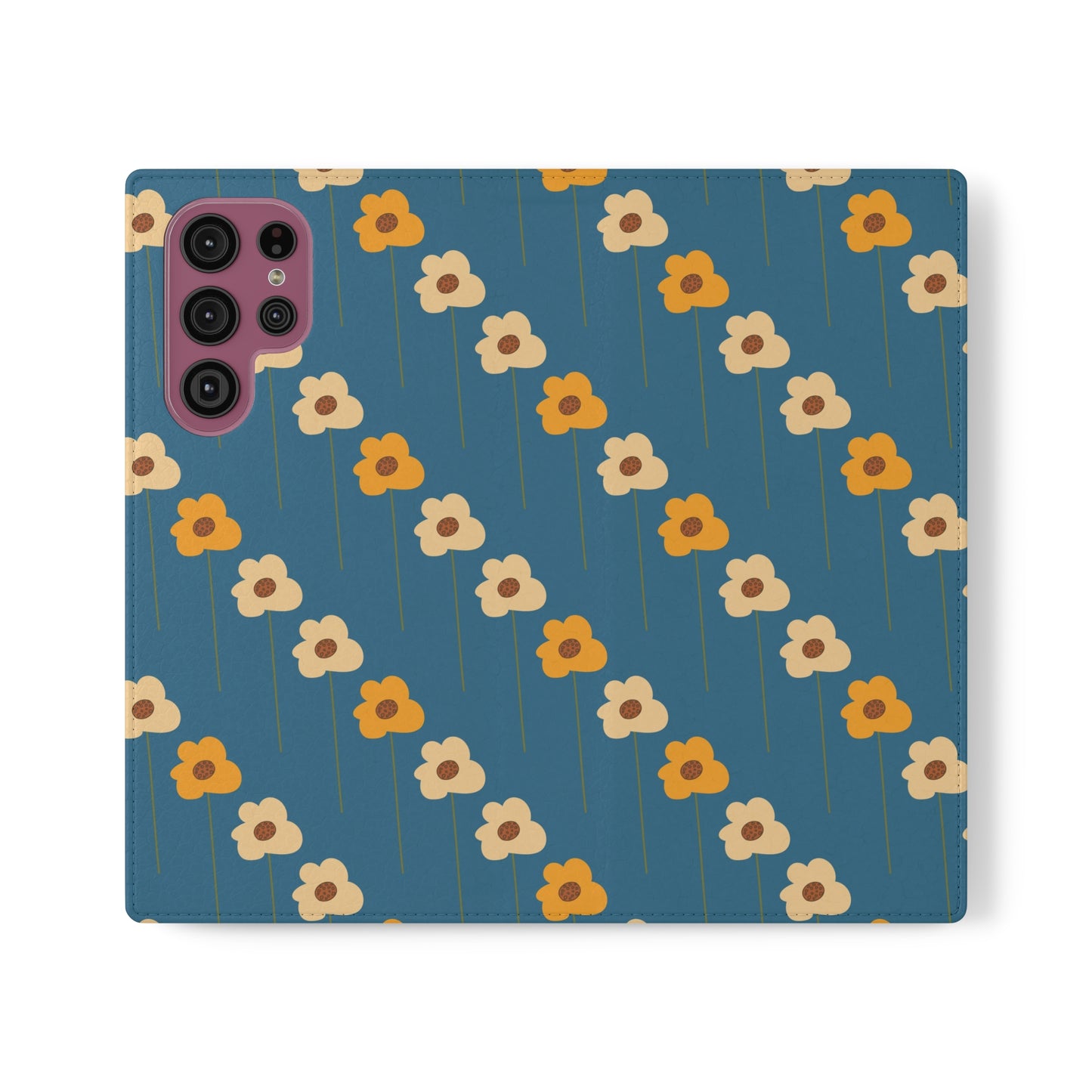 Yellow Wildflowers on Blue Flip Cases for Samsung