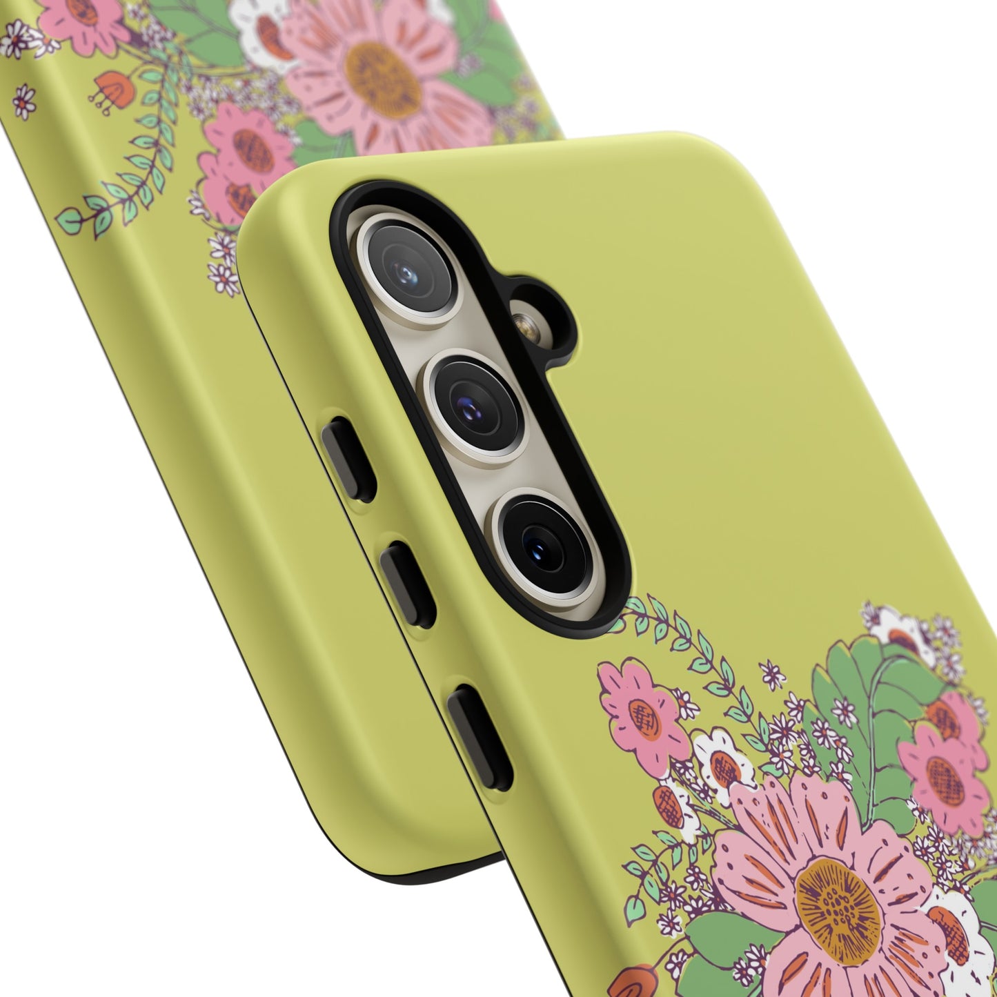 Cheerful Watercolor Flowers in Vase on Bright Green Tough Cases for Samsung