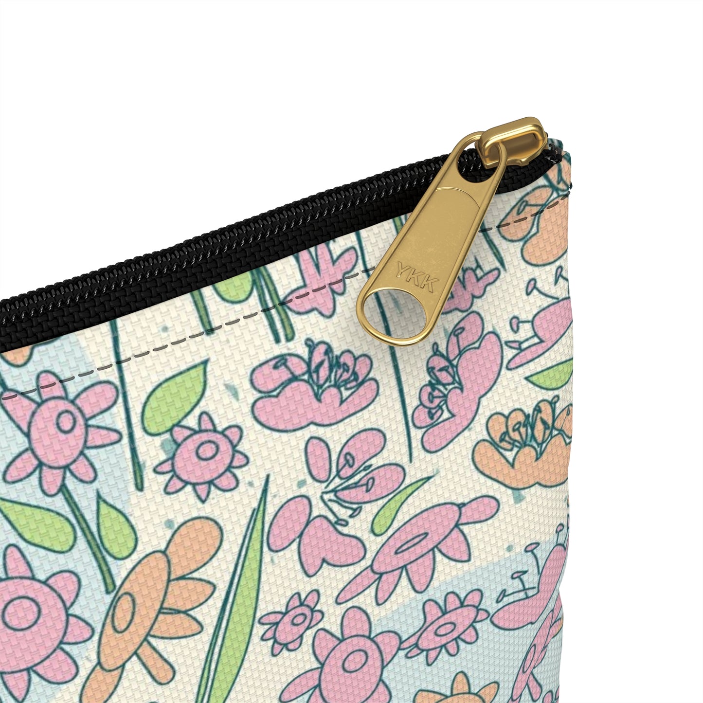 Orange and Pink Flowers on Blue Dot Accessory Pouch