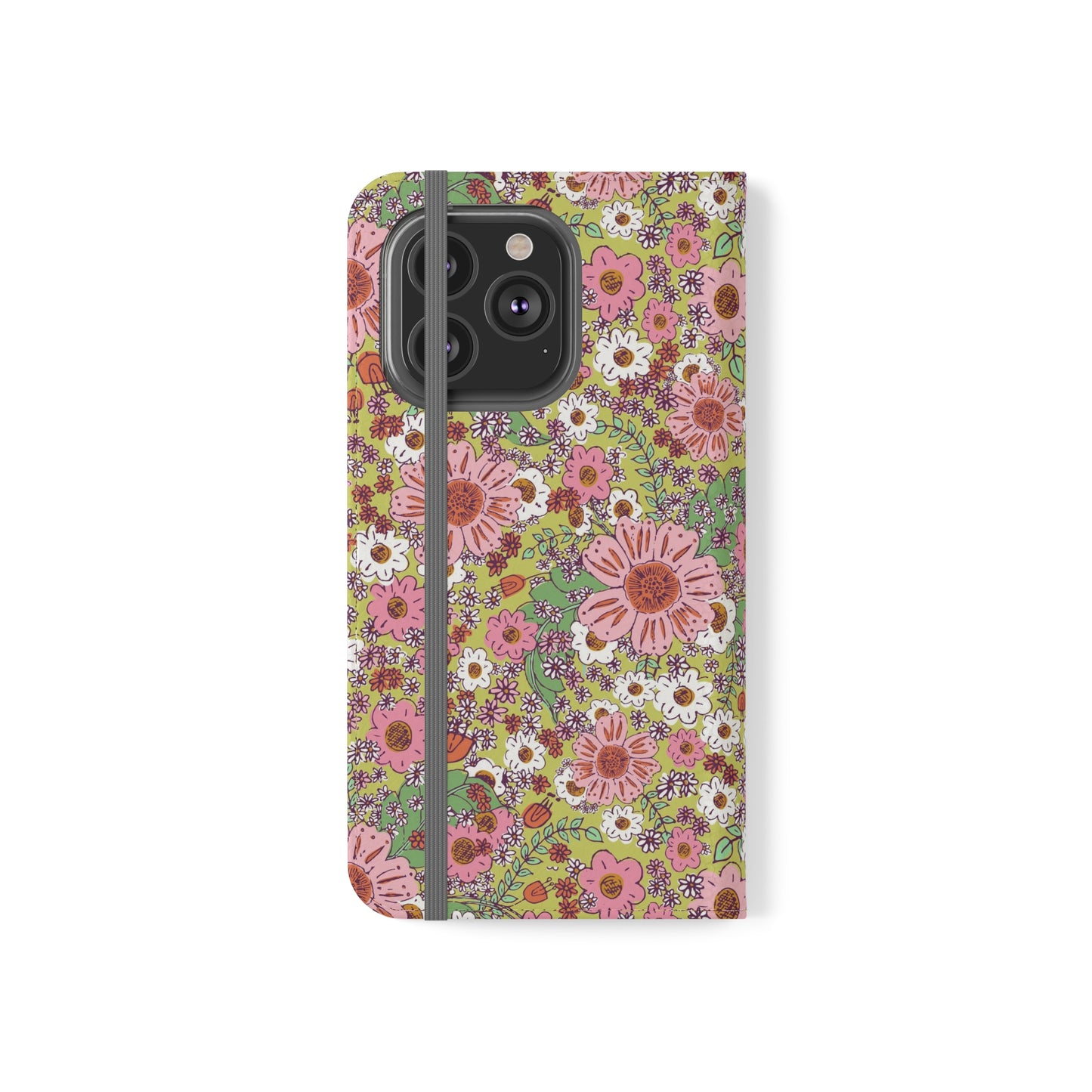 Cheerful Watercolor Flowers on Bright Green Flip Cases for iPhone