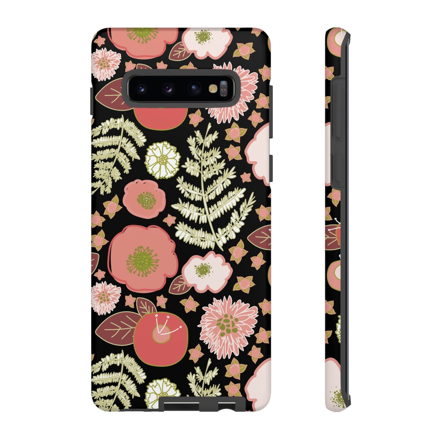 Coral Flowers on Black Tough Cases for Samsung