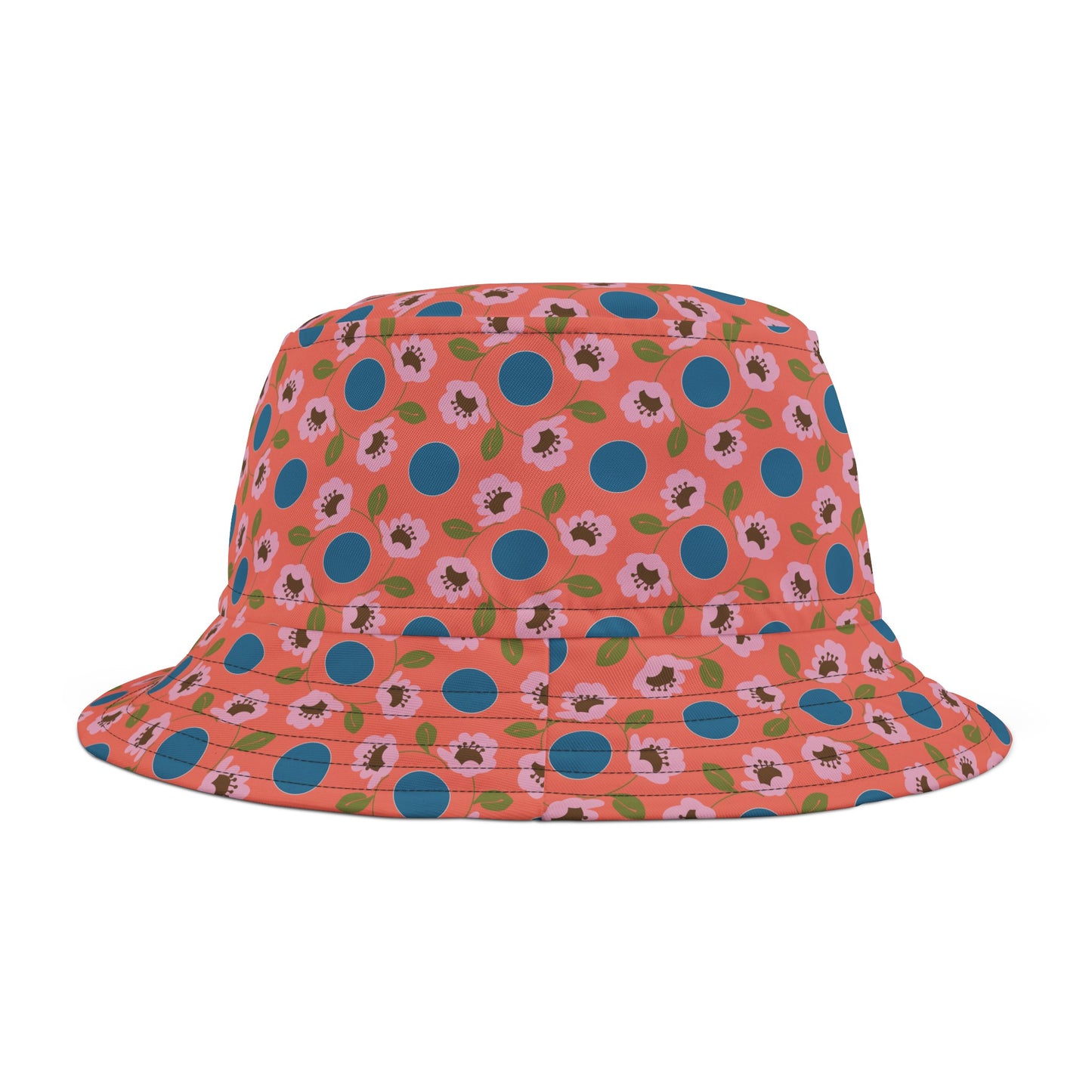 Wildflowers with Dots in Coral and Blue Bucket Hat