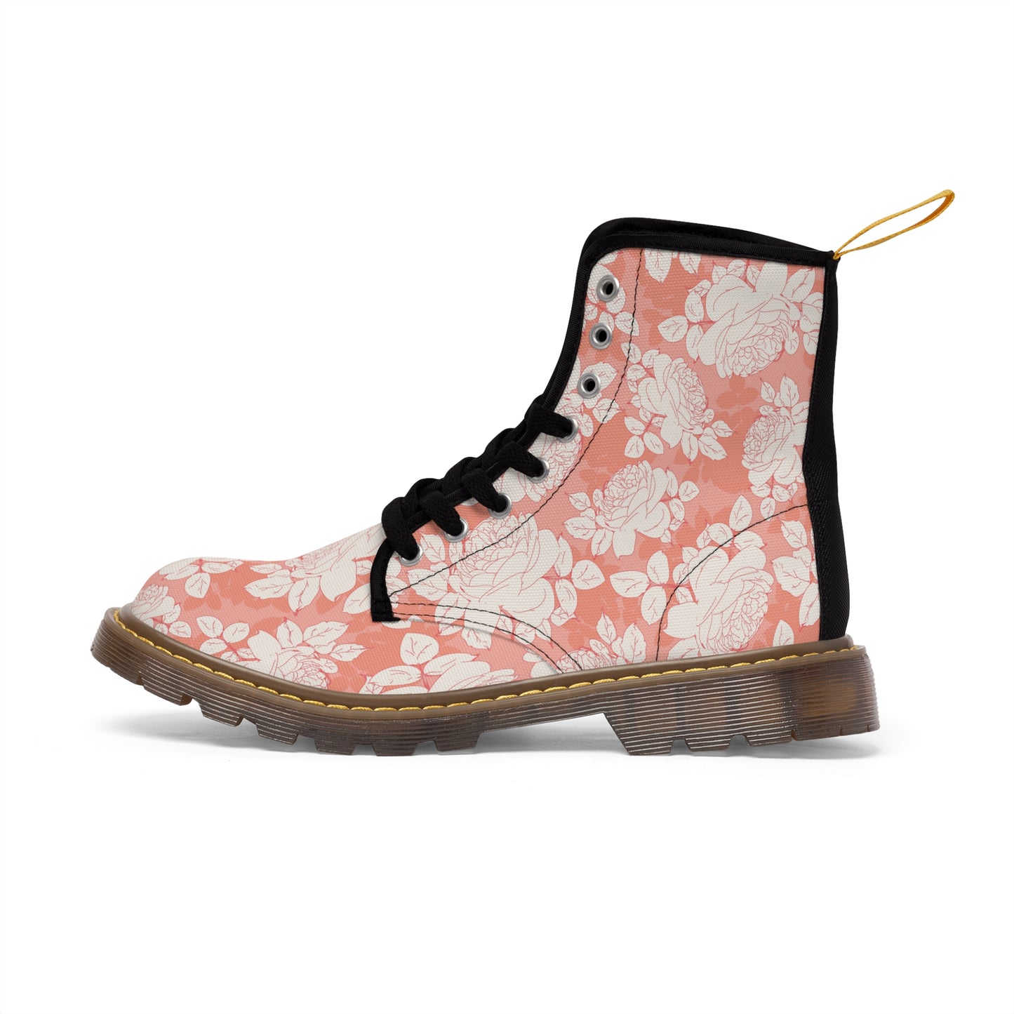 Peach and Cream Roses Women's Canvas Boots