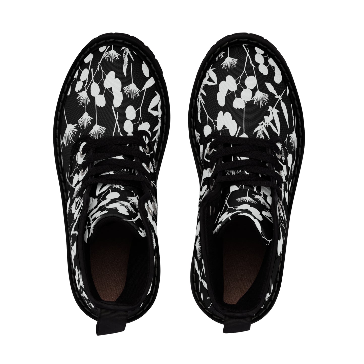 Black and White Floral Women's Canvas Boots