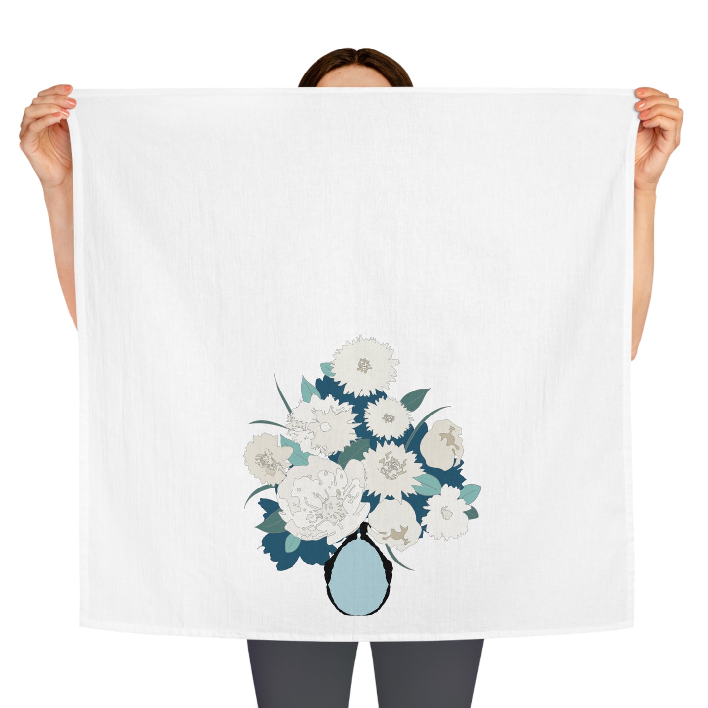 White Flowers Tea Towel