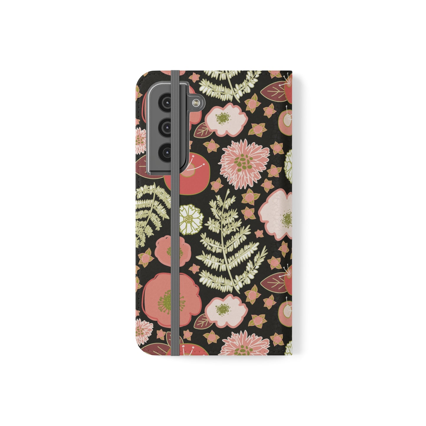 Coral Flowers on Black Flip Cases for Samsung