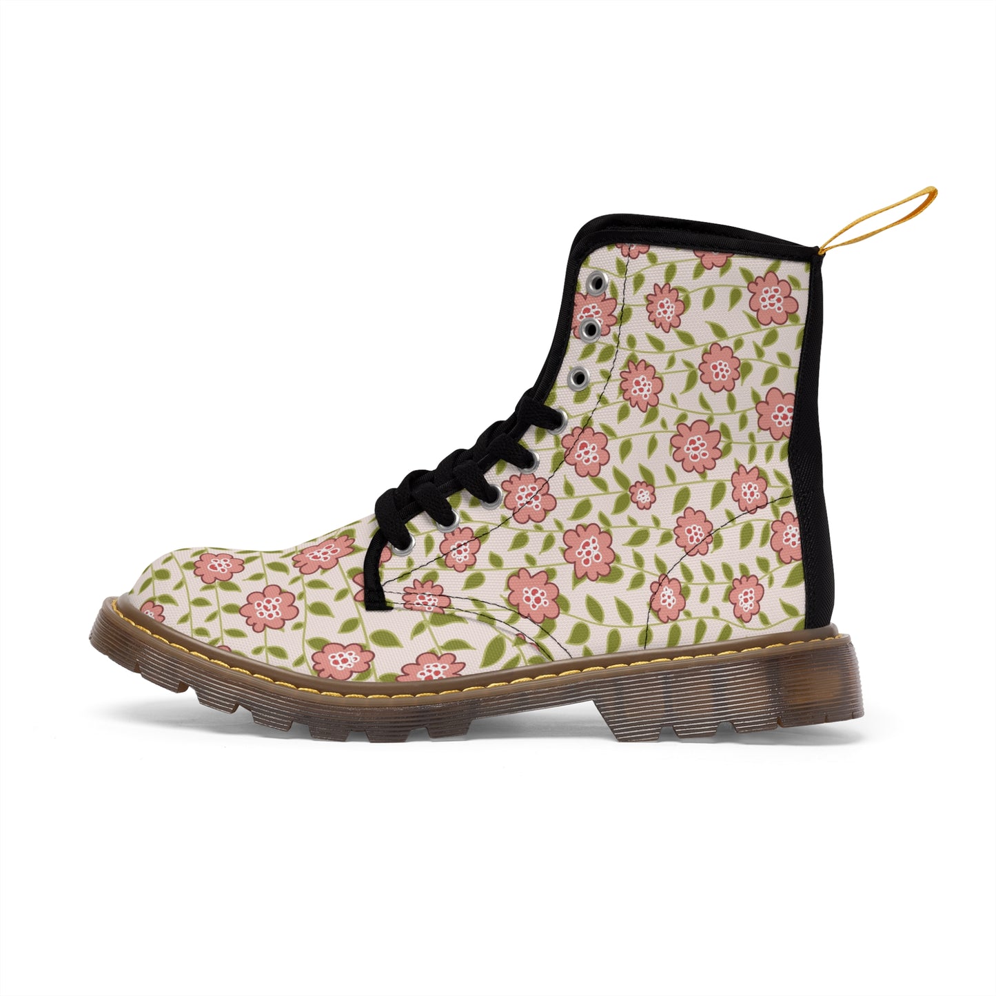 Coral flower vine on Cream Women's Canvas Boots