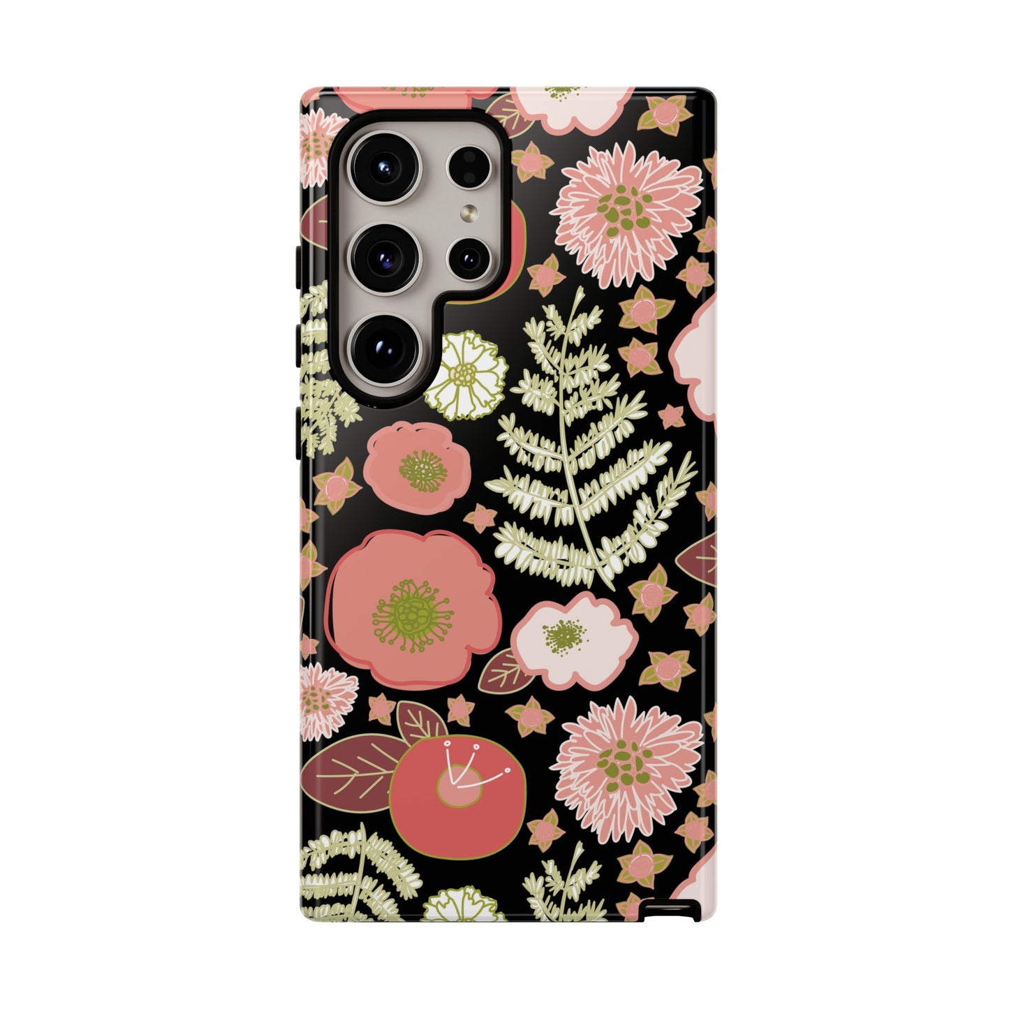 Coral Flowers on Black Tough Cases for Samsung